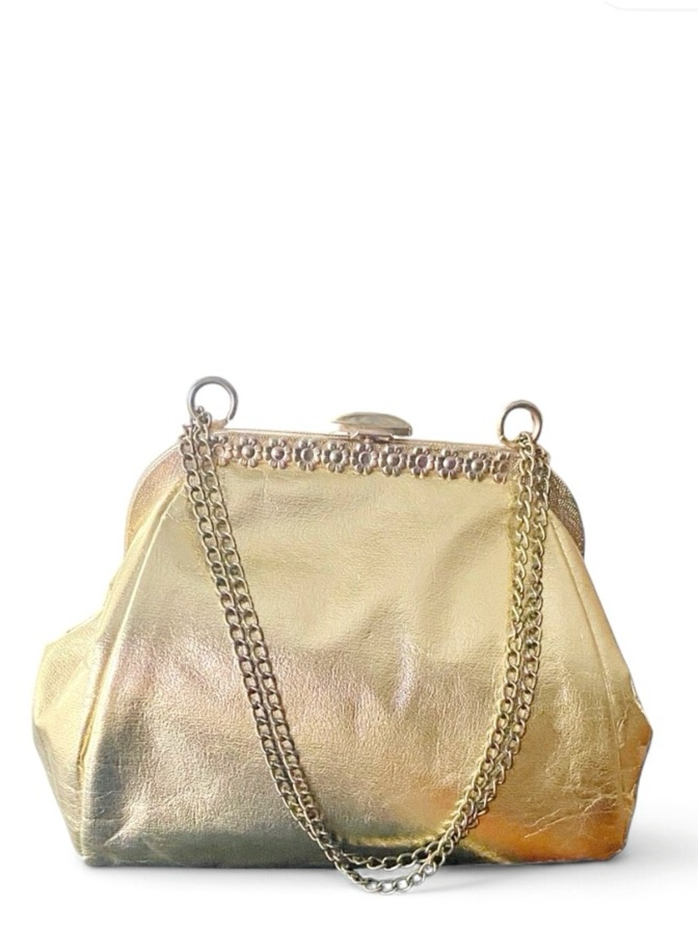 Metallic Gold Vintage 1970s Convertible Crossbody Evening Clutch Bag